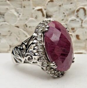Gorgeous Estate Designer Signed Magenta Genuine Ruby And Topaz Ring